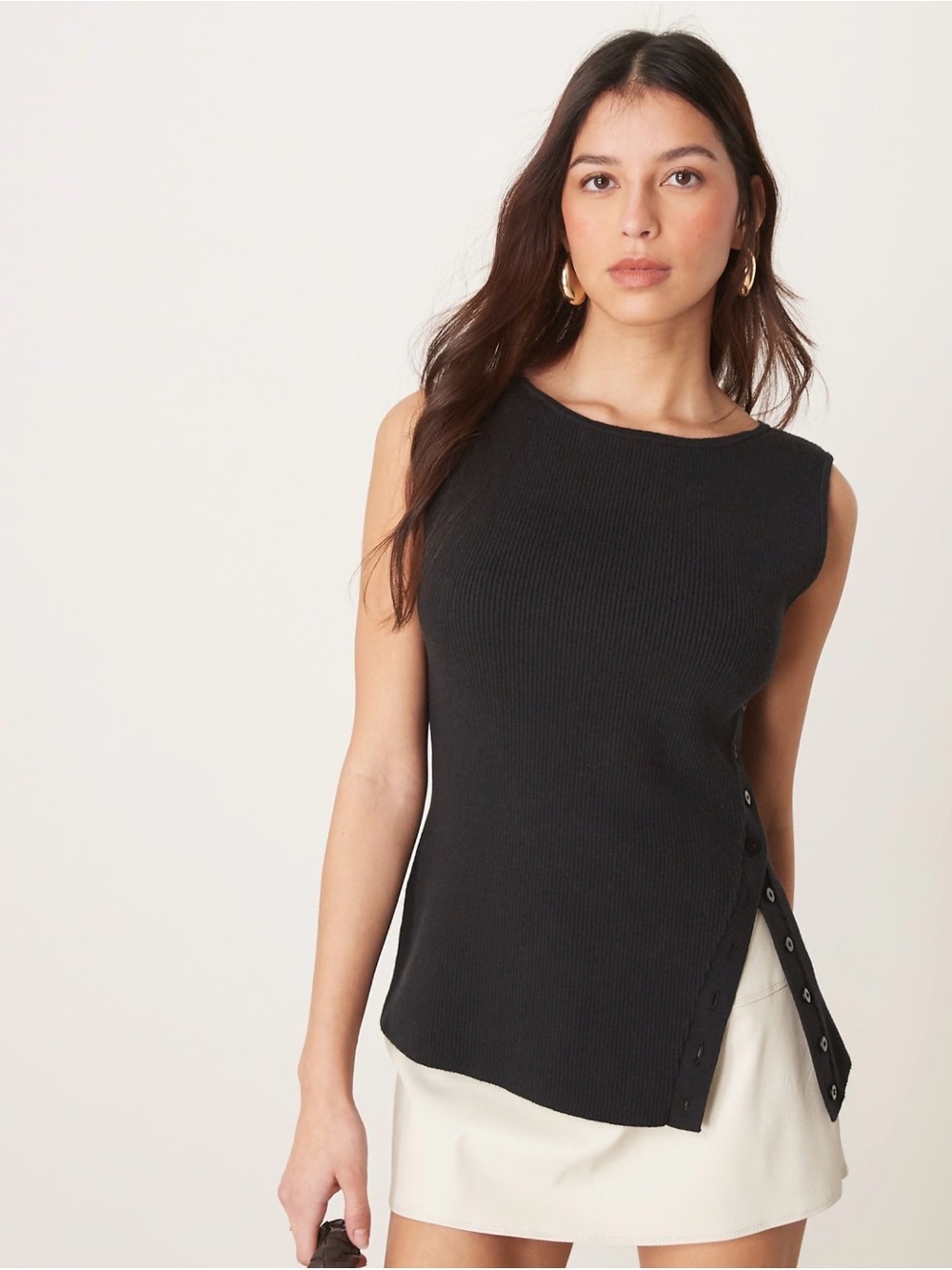Abercrombie & Fitch Black Ribbed Sleeveless Side-Button Tank